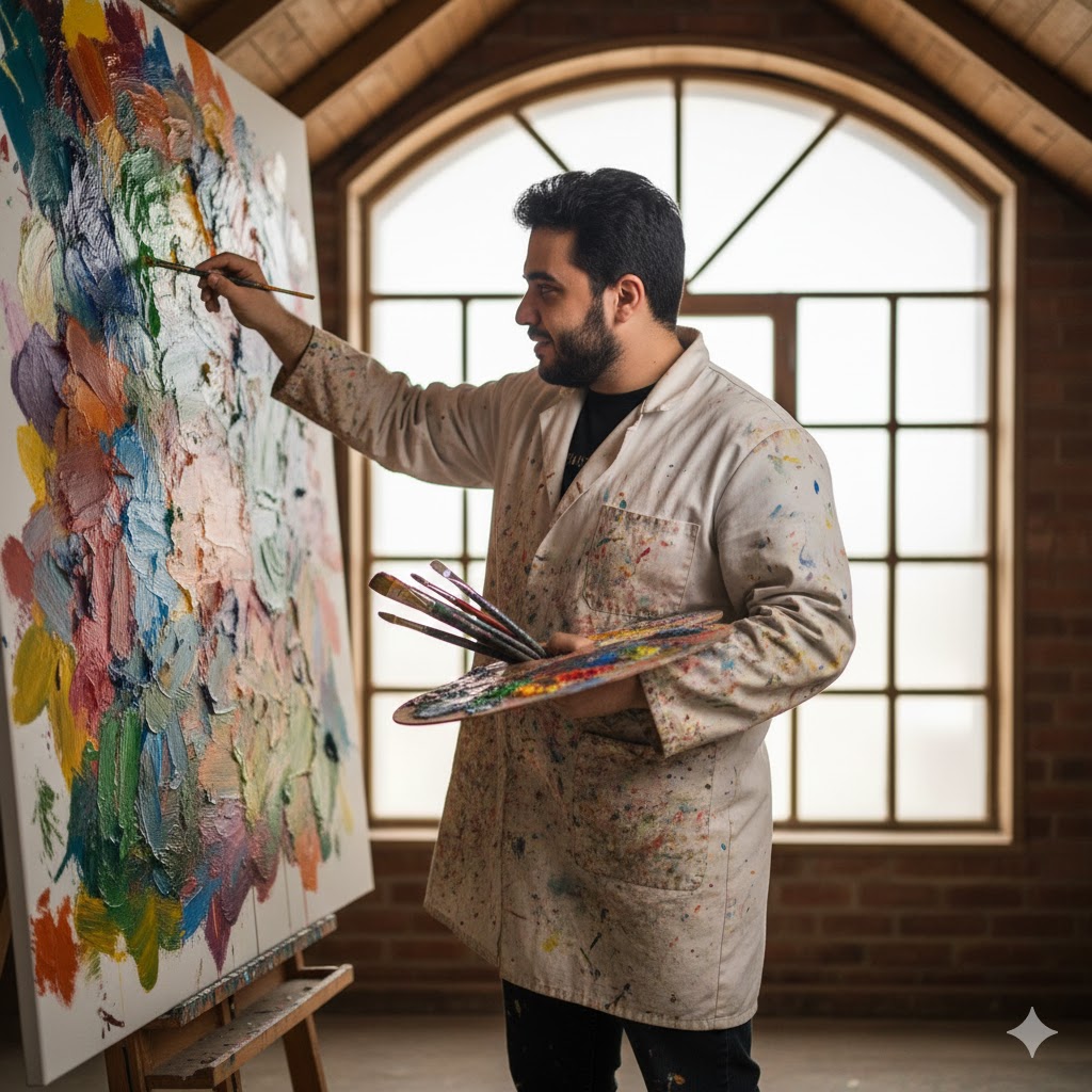 After: Prompt 64 (Focused Painter):
Subject: A creative l... - AI Generated Result